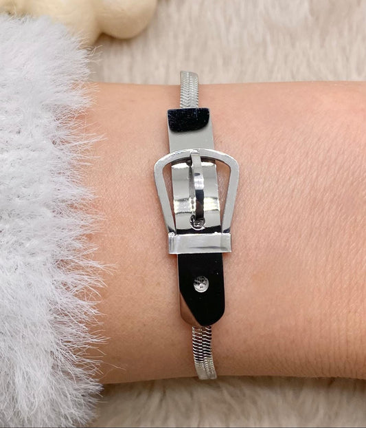 Kemer Choker Silver Renk Çelik Bileklik
