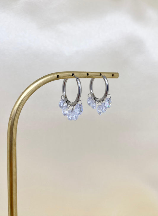 Diamond Detaylı Silver Renk Çelik Halka Küpe
