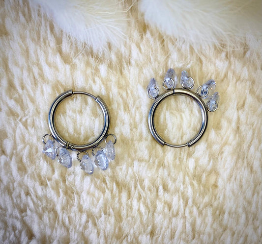 Diamond Detaylı Silver Renk Çelik Halka Küpe
