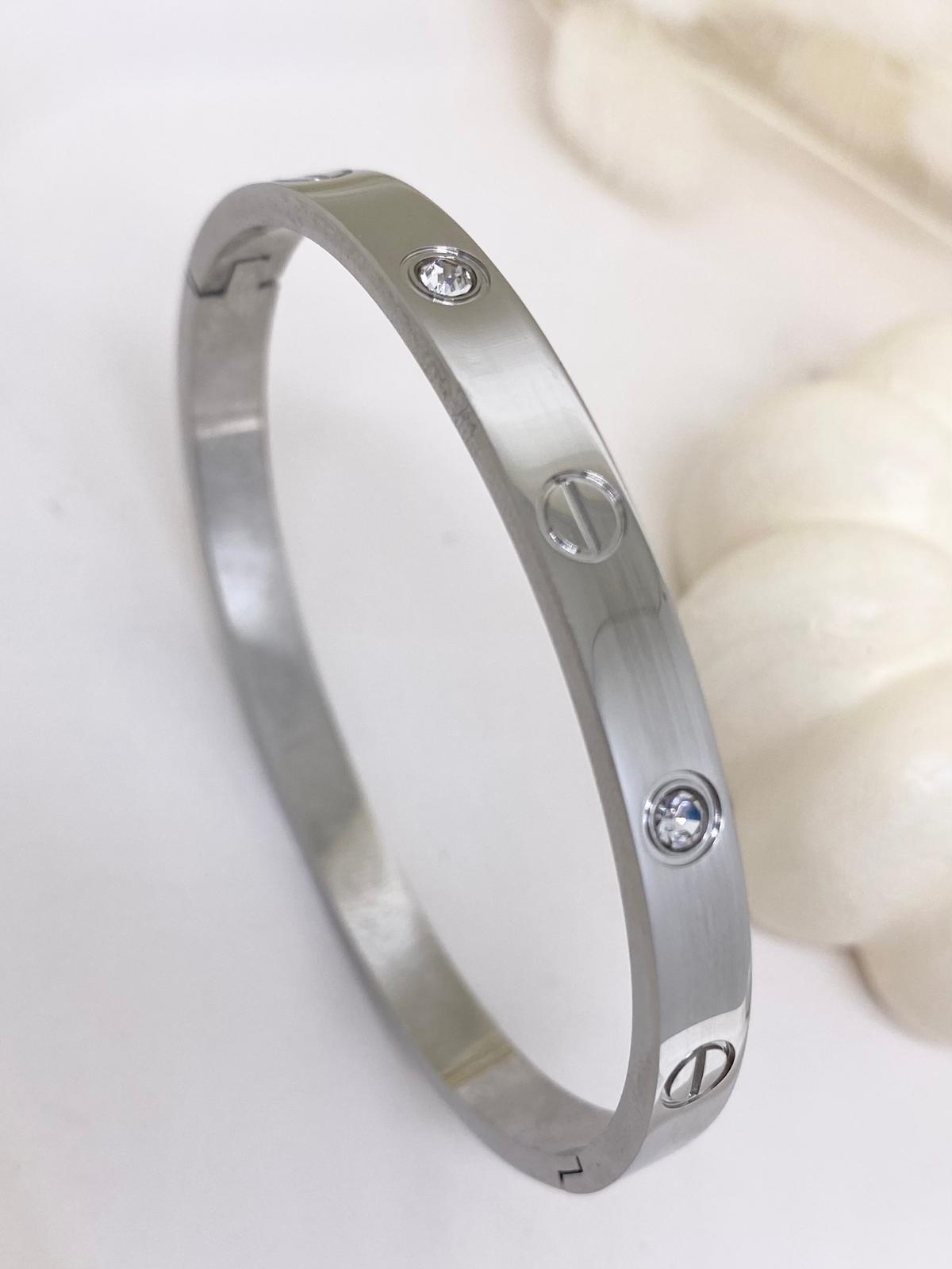 Çelik Zirkon Taşlı Cartier Silver Kelepçe Bileklik