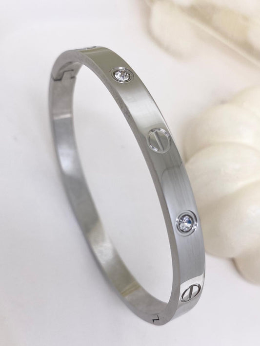 Çelik Zirkon Taşlı Cartier Silver Kelepçe Bileklik