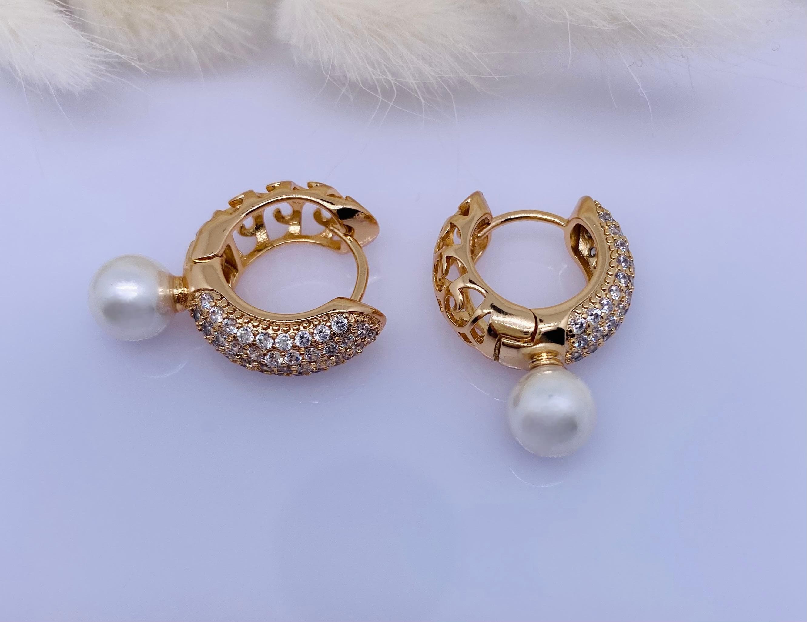 XUPING Zirkon Taşlı İncili Gold Renk Küpe