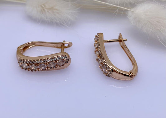 XUPING Zirkon Taşlı Oval Model Gold Renk Küpe