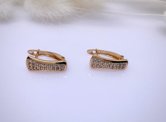 XUPING Pin Broş Tipi 3 Sıra Zirkon Taşlı Gold Renk Küpe