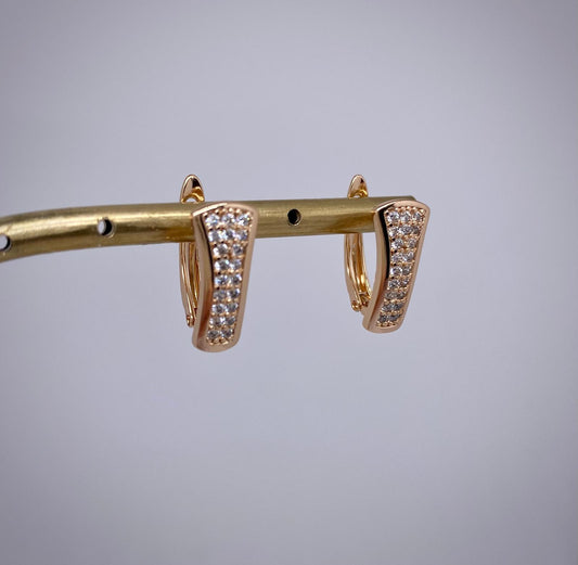 XUPING Pin Broş Tipi 3 Sıra Zirkon Taşlı Gold Renk Küpe
