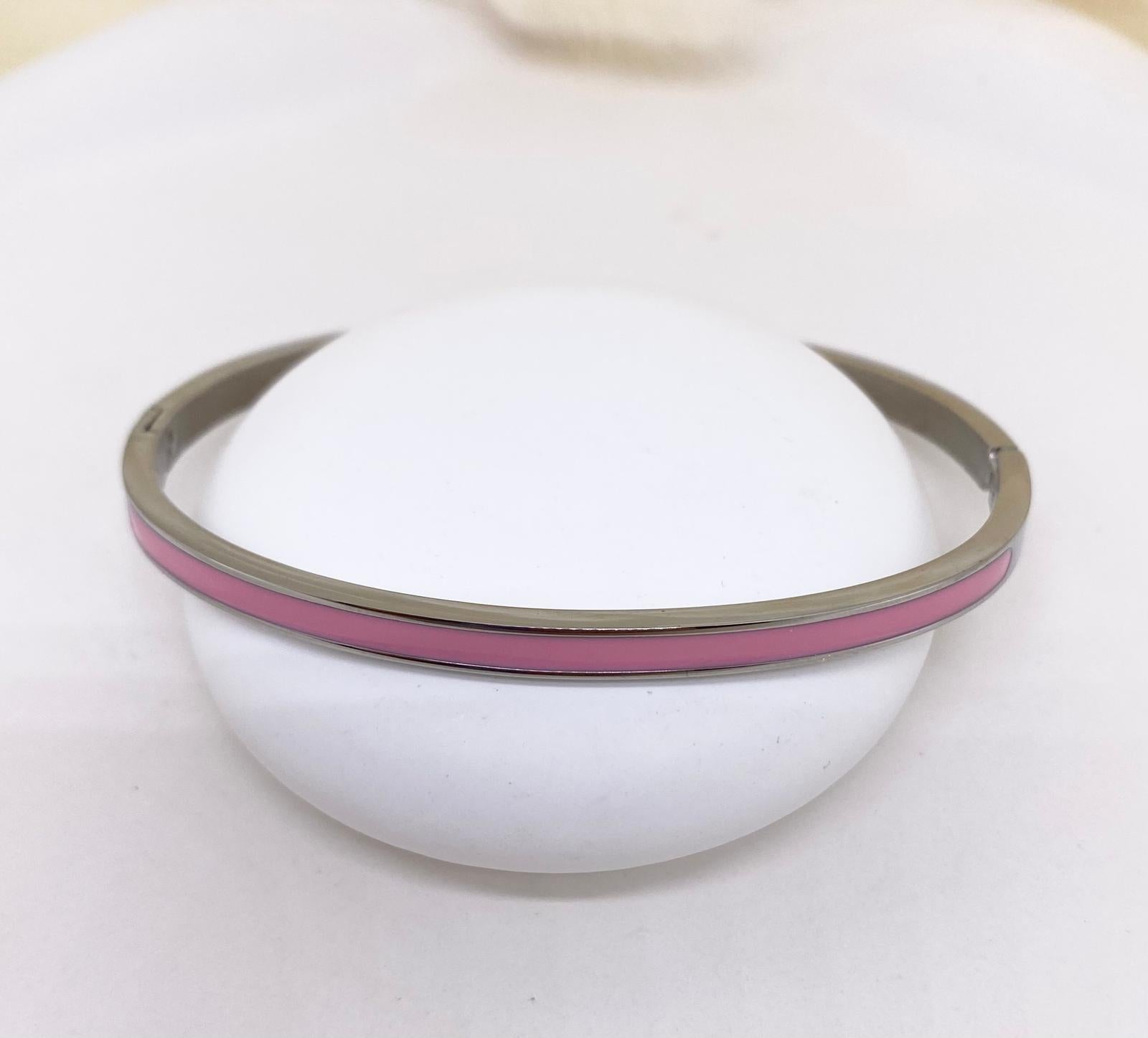 Çelik Pudra Pembe Mineli Silver Kelepçe Bileklik