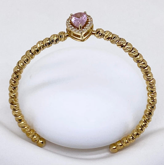 Pembe Taşlı Çelik Gold Bileklik