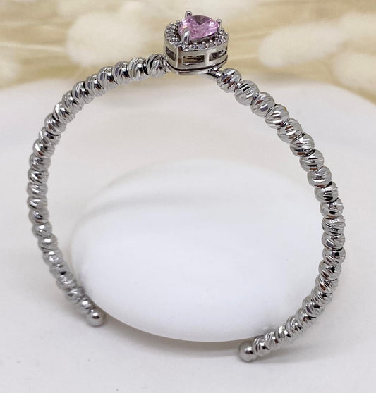Pembe Taşlı 316 L Çelik Silver Bileklik