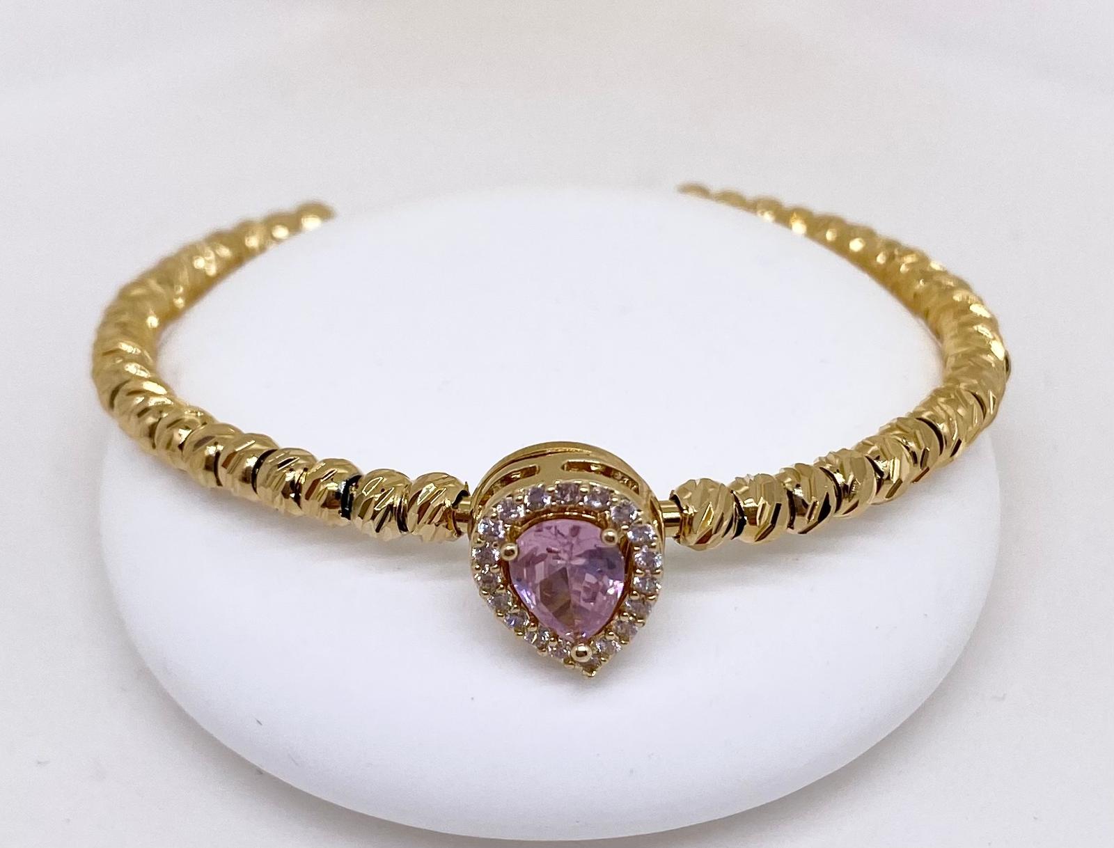 Pembe Taşlı Çelik Gold Bileklik