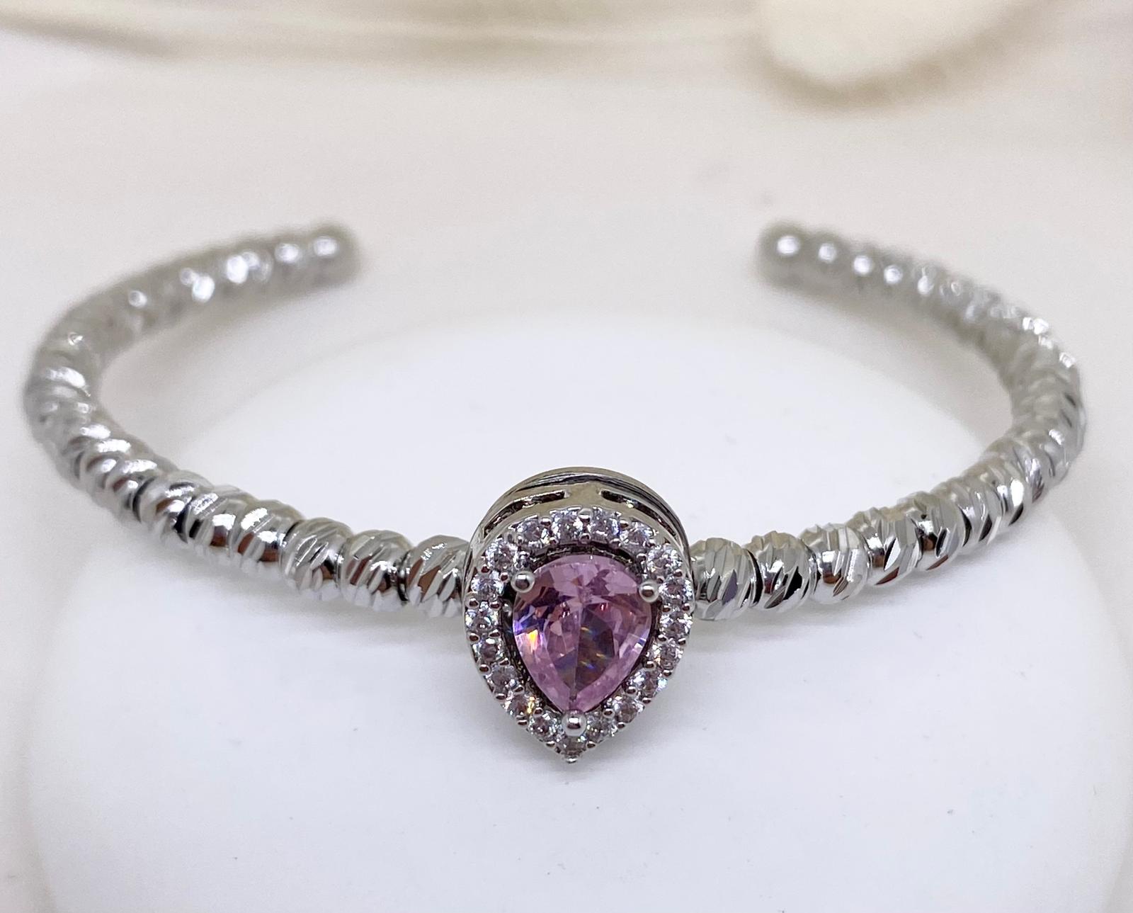 Pembe Taşlı 316 L Çelik Silver Bileklik