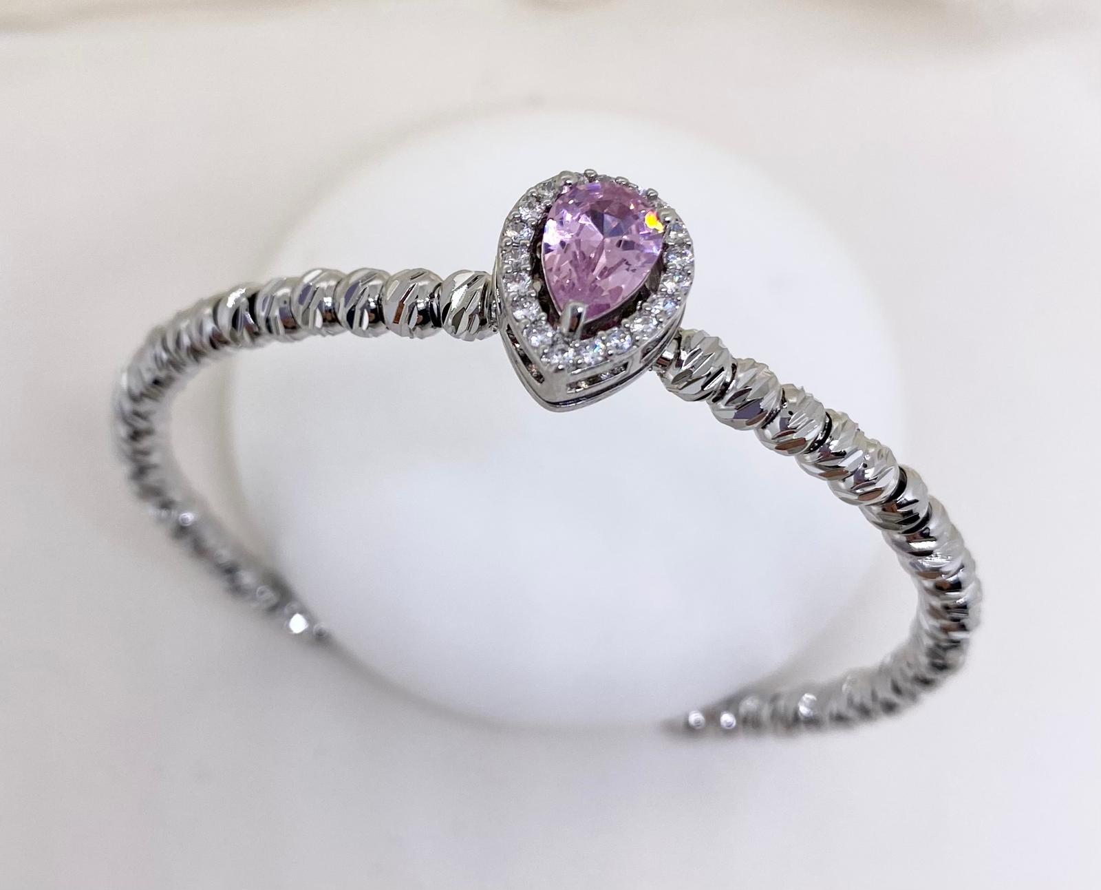 Pembe Taşlı 316 L Çelik Silver Bileklik