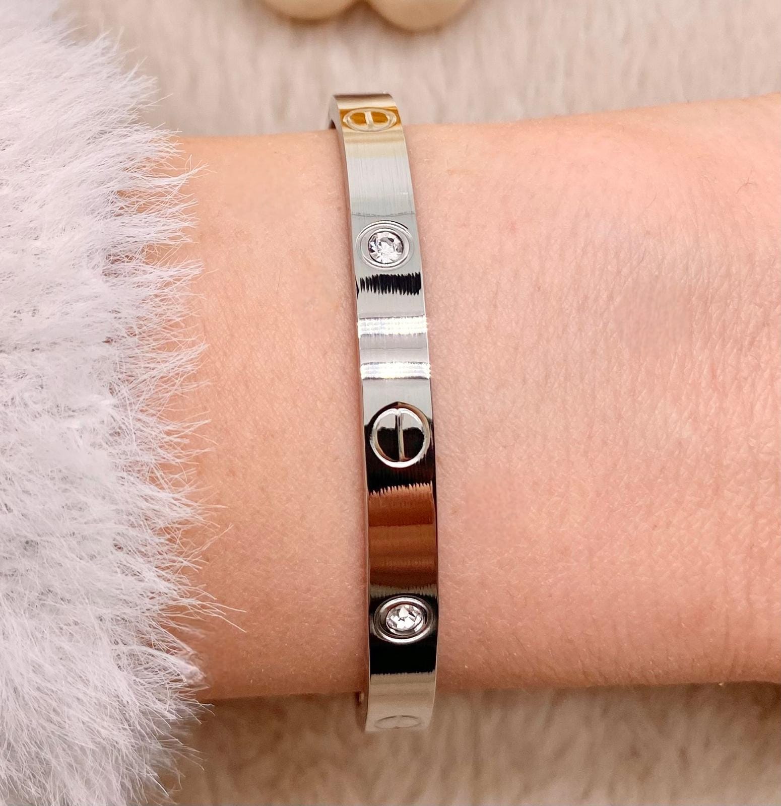 Çelik Zirkon Taşlı Cartier Silver Kelepçe Bileklik