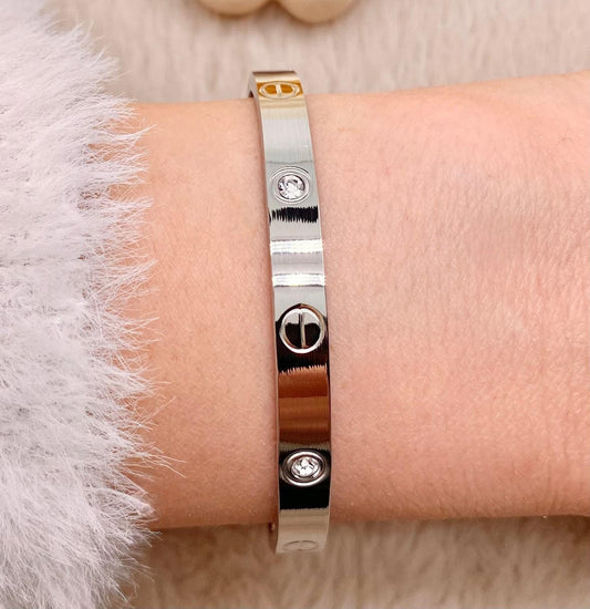 Çelik Zirkon Taşlı Cartier Silver Kelepçe Bileklik