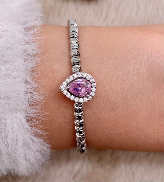 Pembe Taşlı 316 L Çelik Silver Bileklik